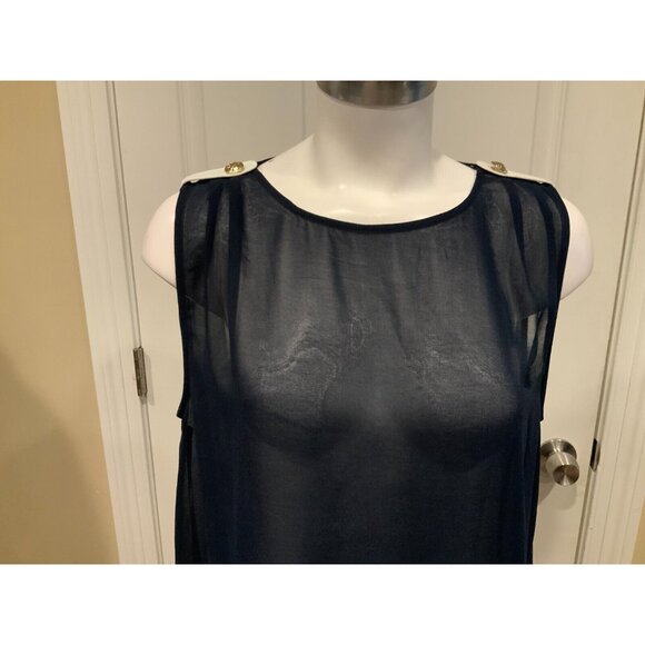 Ted Baker Navy Blue White Sheer Sleeveless Adilene Top, Size Small - Picture 2 of 6